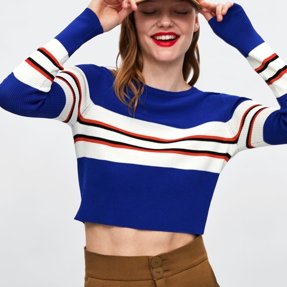 Zara Multicoloured Cropped Longsleeve Knit Size Medium - Picture 6 of 7